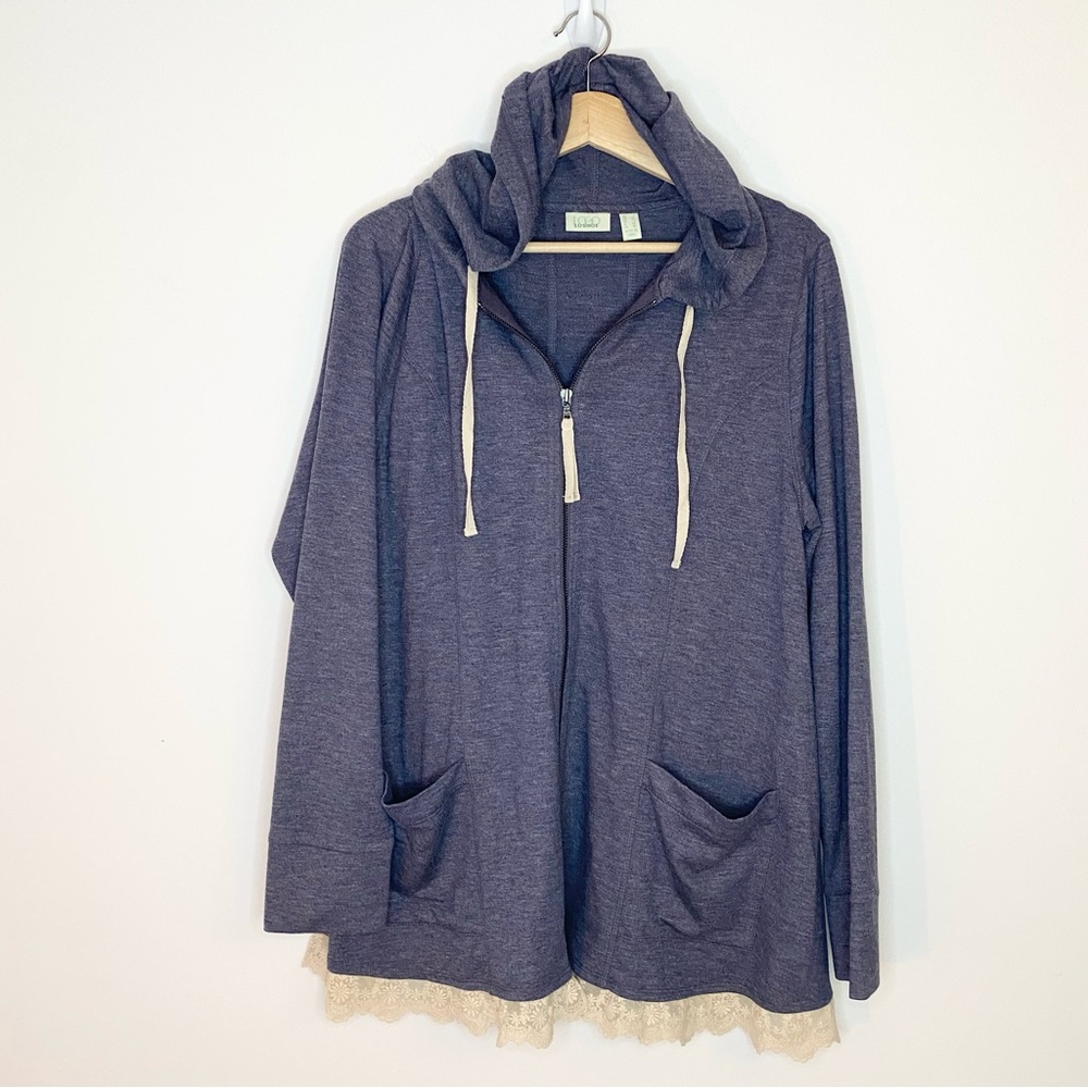 Logo Layers heather blue sized large lace trimmed hoody